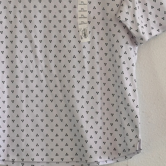 Croft and Barrow white and black dot print scalloped boat neckline, size PL - Picture 4 of 8